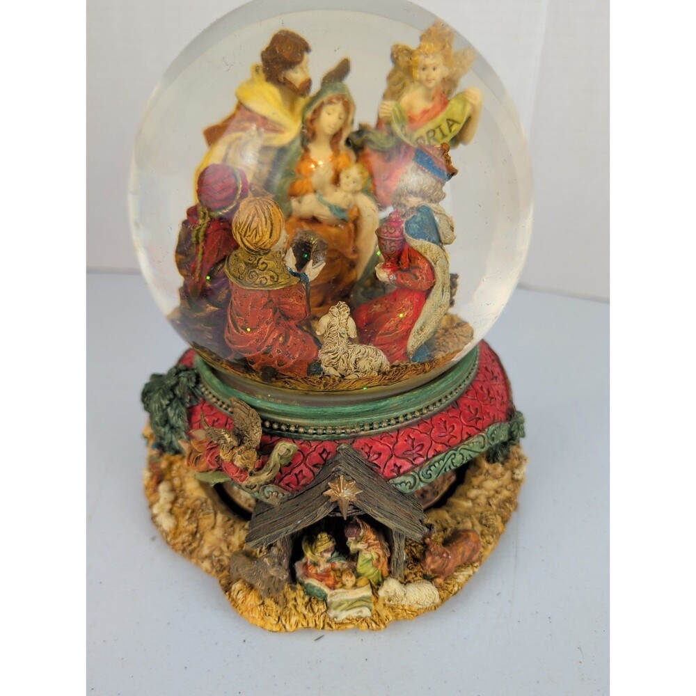 Vintage Musical "Silent Night" Nativity Water Globe with Rotating Scene